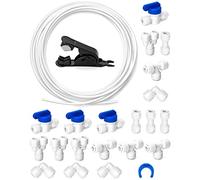 QWORK® 10m 6.35mm(1/4") Kit de tubos de suministro de agua,(combo tipo Y + T + I + L + válvula de cierre) con cortador de manguera, adecuado para la mayoría de los congeladores