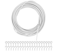 QWORK® 10M Alambre de Cortina, gusanillo para Cortinas, Cuerda de Cortina recubierta de plástico, con 20 Piezas de Ojales de Tornillo y 20 Piezas de Ganchos