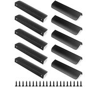 QWORK® 10PZS 150 mm Tiradores Armarios Curvas- Distancia del Orificio 128 mm - Tiradores Cocina de Estilo Moderno para Armarios, Cajones, Puertas de Muebles (Negro)