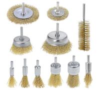 QWORK® 11 piezas juego de cepillos de alambre , alambre de acero recubierto de latón con vástago de 6 mm - para eliminación de óxido, limpieza y desbarbado