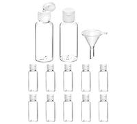 QWORK® 12 Pcs Botellas De Viaje De 50 Ml, Botes Rellenables Viaje, Transparentes, Con Embudo Pequeño, Para Champú, Gel De Ducha, Loción, Desmaquillador