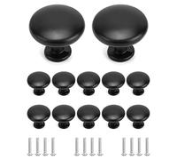 QWORK® 12 Piezas 30mm Pomos Armario Negro, Pomos de Muebles de Cocina Redondo, Pomos y Tiradores para Puertas Cajones Gabinetes, Tornillos Incluidos