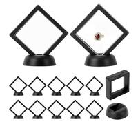 QWORK® 12 Piezas 7 * 7 cm exhibidor de monedas, vitrina flotante 3D con base, caja de almacenamiento de joyería de película TPU transparente