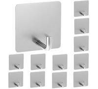 QWORK 12 piezas Ganchos de pared adhesivos, acero inoxidable 304, perchas adhesivas, para baño, cocina, inodoro, armario