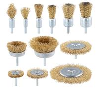 QWORK® 12 piezas juego de cepillos para rueda de alambre, cepillo de alambre revestido de latón , vástago de 1/4" (6 mm), para quitar pintura, limpiar óxido y abrasivos