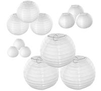 QWORK® 12 Piezas Linternas de Papel Redondas Blancas, Farolillos de Papel, 15 cm, 20 cm, 25 cm y 30 cm, para Fiestas, Celebraciones de Festivales y Eventos