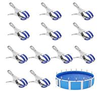 QWORK® 12 Piezas Pinzas de Acero Inoxidable, Grandes Abrazaderas Lonas con Fundas Protectoras, para Piscinas sobre el Suelo, invernaderos, Secado de Ropa