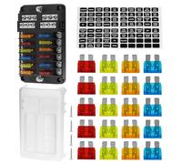 QWORK® 12 Vías Portafusibles, Caja de Fusibles 12 V, Portafusibles con Polo Negativo, LED Indicador y Cubierta Protectora, para Automóvil, Barco, Camión