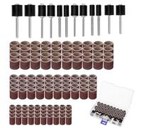 QWORK® 132 Piezas Tambores de lijado, 120 bandas de lija en diferentes tamaños y 12 rodillos de lija, compatible con Dremel herramientas rotativas