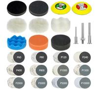 QWORK® 133 Piezas discos de lijado y almohadillas de pulido, discos de lijado húmedos/secos de 75mm, grano 60-10000, kit de restauración y pulido de faros de coche para automóvil, vidrio, metal
