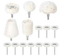 QWORK® 15 Piezas Discos de Pulido, Rueda Pulidora con Mango, Disco de Pulido de Fieltro Lana, para Aluminio, Acero Inoxidable, Cromo