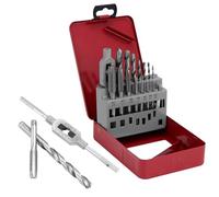 QWORK® 16 piezas Juego de machos y brocas profesional, juego de machos de roscar M3-M12, 7 brocas helicoidales HSS 2.5-10.2 mm, llave giramachos