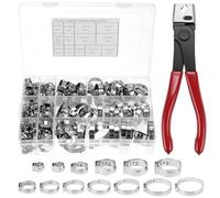 QWORK® 170 Piezas abrazaderas de una sola oreja set, acero inoxidable 304, 14 tamaños (5,3-33,1 mm), incluye alicates para abrazaderas