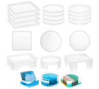 QWORK® 18 Piezas moldes de resina de silicona, moldes de resina epóxica para manualidades DIY, incluyendo moldes de posavasos redondos, cuadrados y de ocho lados, para posavasos y bandejas