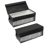 QWORK 2 cajas de almacenamiento de CD de 36 x 14 x 6 cm, organizador de tela negra para 30 fundas estándar de CD, 60 fundas delgadas o 165 fundas de CD