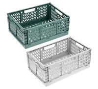 QWORK® 2 Pcs Cajas Plegables de Almacenaje 30x20x12 cm - Cestas Organizadoras de Plástico Apilables para Cocina, Oficina y Baño - Caja de Almacenamiento Portátil para Estanterías y Escritorio