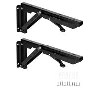 QWORK® 2 Piezas 250mm Escuadras Abatibles - Hierro Negro - para Mesa Plegable de Pared y Estante de Pared, Capacidad de Carga 50kg