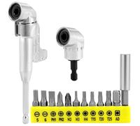 QWORK® 2 piezas Adaptador de destornillador en ángulo de 105° (largo + corto), eje hexagonal de 1/4 de pulgada, con 12 puntas de destornillador
