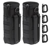 QWORK® 2 Piezas Bolsa Táctica Molle para Botellas de Agua con 4 Ganchos, 24 * 10 cm, Ideal para Senderismo, Caza y Camping