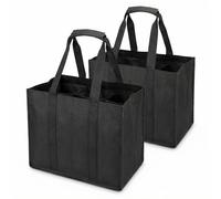 QWORK® 2 Piezas Bolsas de Transporte para 12 Botellas de 1.5 l, Oxford Resistente al desgarro, con divisores y asa, Plegables, para IR de Compras y Acampar, 45 x 27 x 27 cm