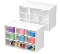 QWORK® 2 Piezas caja almacenamiento, organizador con 9 cajones, cajoneras plástico transparente, para oficina, cosméticos y accesorios