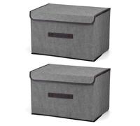 QWORK® 2 Piezas Cajas De Almacenamiento Plegables Con Tapas, Caja Tela Almacenaje, 36X23X24cm, Gris, Para Ropa, Juguetes Y Organización De Armarios
