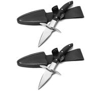QWORK® 2 Piezas Cuchillo para ostras, Cuchillo para ostras con Funda de Cuero, Hoja de Acero Inoxidable con Mango de Madera
