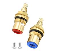 QWORK® 2 Piezas Grifo Valvula De Cobre Cartucho, Cartucho De Grifo, G1/2" 20 Dientes, 1 Par Caliente Y Frío