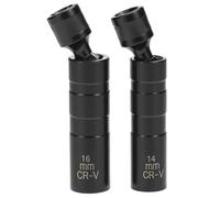 QWORK® 2 Piezas Llave de Vaso para Bujías, 12 Puntos 3/8 Pulgadas Llave de Bujía Giratoria Magnética Herramienta de Extracción de Bujías (14mm & 16mm), Negro