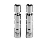 QWORK® 2 Piezas Llave de Vaso para Bujías, 12 Puntos 3/8 Pulgadas Llave de Bujía Giratoria Magnética Herramienta de Extracción de Bujías (14mm & 16mm)