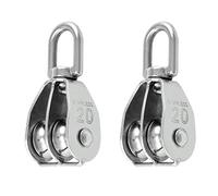 QWORK® 2 Piezas M20 Bloque de Polea Doble, Poleas para Cuerda de Acero Inoxidable 304 con Gancho Giratorio