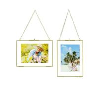 QWORK® 2 Piezas Marco Colgante De Cristal Con Cadena De Metal Para Colgar, Clip De Muestra De Plantas, Para Fotos, Muestras De Plantas, Certificados, 13X18CM