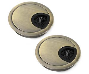 QWORK® 2 Piezas Tapa Pasacables 60mm, Embellecedor Agujero Mesa con Junta Antipolvo para Mesa y Encimeras (Bronce)