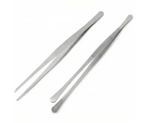 QWORK 2 Pinzas Largas De Acero Inoxidable, Redondas Y Puntiagudas, Pinzas De Cocina, 30 cm
