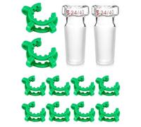 QWORK 2 tapones de vidrio huecos de cabeza hexagonal con junta 24/40 + 10 abrazaderas de empalme de plástico #24, para abrazaderas de interfaz de cono estándar de vidrio