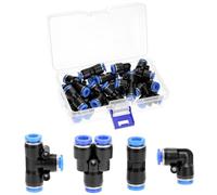 QWORK® 20 piezas Conectores neumáticos de 6 mm, 4 formas accesorios de conexión a presión, conectores de ajuste de empuje de aire, piezas rectas, angulares, Y y T