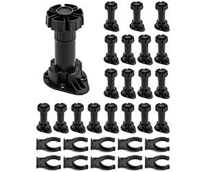 QWORK® 20 Piezas Mesa Regulables Pie, Patas Muebles Cocina, con 10 Piezas de Clips de Placa de gabinete, Rango extendido: 100-120 mm