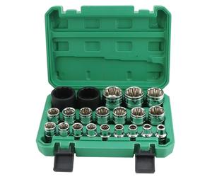 QWORK® 21 Piezas Llaves de Vaso, Llaves de Vaso Multidiente 1/2", 8-36 mm 12 Caras Juego Vasos