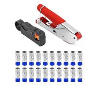 QWORK® 22 Piezas Juego de Herramientas de Prensado de Cable Coaxial con Pelacables y 20 x Conector F para Cable RG6 y TV por Cable