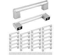 QWORK® 25 Piezas Tiradores para Armarios Cocina, Acero Inoxidable Cepillado, Tiradores Cajón Tiradores Armarios Espacio Entre Orificios 128 mm (Plata)