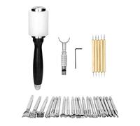 QWORK® 27 Piezas Juego de Herramientas para Manualidades de Cuero, Sello de Cuero, Sello de Dibujo, Martillo de Nailon y Cuchillo para tallar, para Hacer Manualidades en Cuero