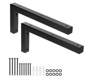 QWORK® 2x consola de metal resistente para lavabo, consola de pared angular de alta resistencia de 350 x 150 mm con material de fijación para lavabo y estante de pared - negro