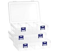 QWORK® 3 Piezas Cajas de Almacenaje de Plástico, 20 x 13,3 x 4,6 cm, 8 Compartimentos Ajustables - CajaOrganizadora para Tornillos, Cuentas y Accesorios