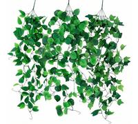 QWORK® 3 Piezas Enredadera Artificiales 100CM, Plantas Colgantes Artificiales Exterior, Realistas y Resistentes a la Decoloración