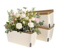 QWORK® 3 Piezas macetas autorregantes, Maceta Rectangular 27CM con Ventana visualización Nivel Agua, Jardinera, para Hierbas, orquídeas y suculentas