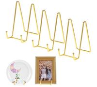 QWORK® 3 Piezas Soportes Dorados para Platos Decorativos y Marcos de Fotos - 11,5 cm de Altura - Soporte de Exhibición de Hierro
