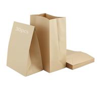 QWORK® 30 Piezas Bolsas de Papel Kraft, 30,5 x 20 x 12,5 cm Bolsas de Regalo Marrones, para Bodas, Dulces y Fiestas