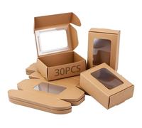 QWORK® 30 piezas cajas de papel kraft con ventana de PVC transparente 85 * 60 * 30mm, caja de embalaje actual para varias celebraciones