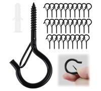 QWORK® 30 Piezas Ganchos de tornillo, ganchos negros para atornillar, para cestas de plantas, casas de pájaros, campanas de Viento en Interiores y Exteriores