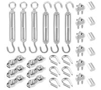 QWORK® 30 uds. Juego de tensores de alambre de acero inoxidable para cable de 3 mm, que incluye tensor M5, abrazadera para cable y guardacabos
